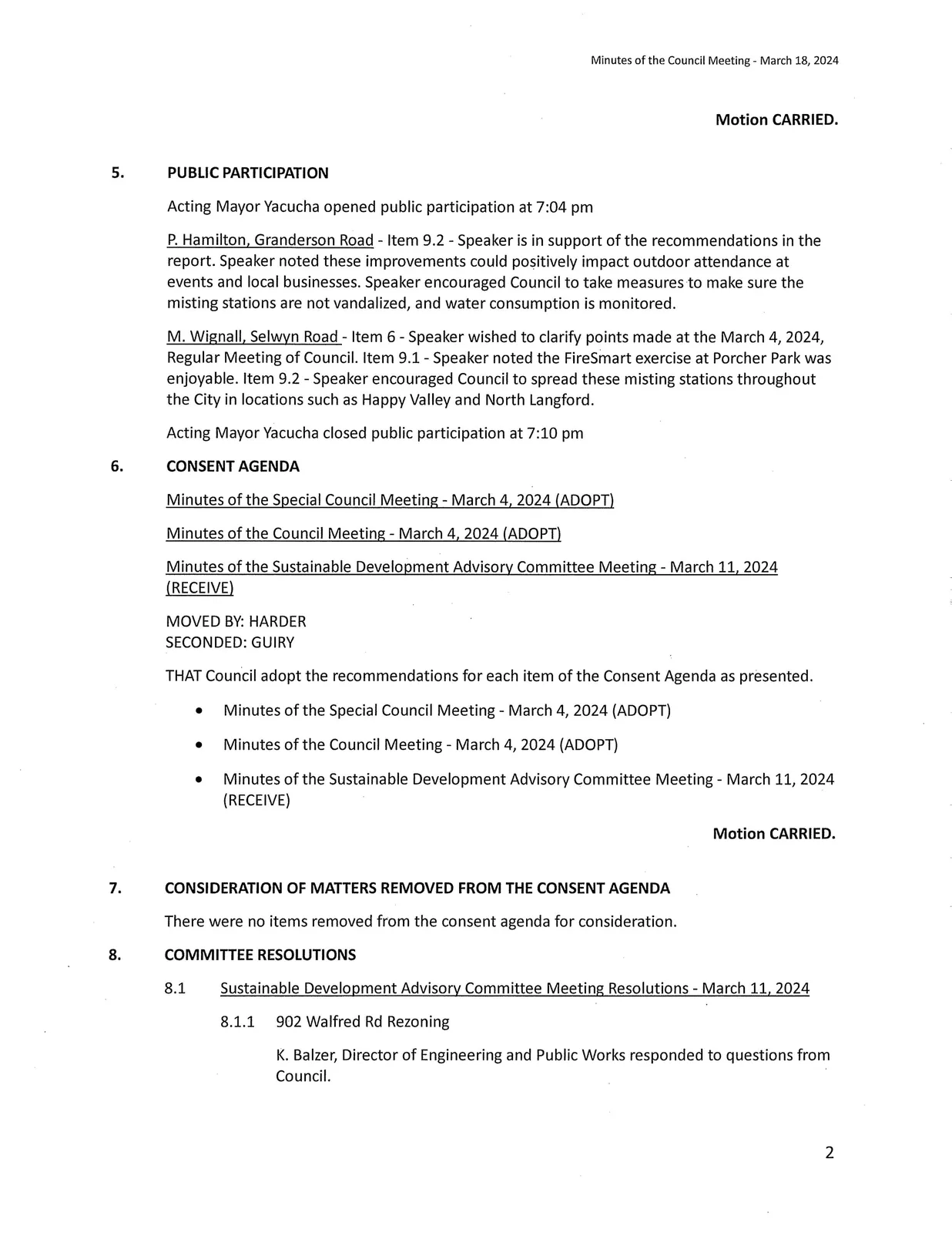 Scan of page 2 — public participation and consent agenda