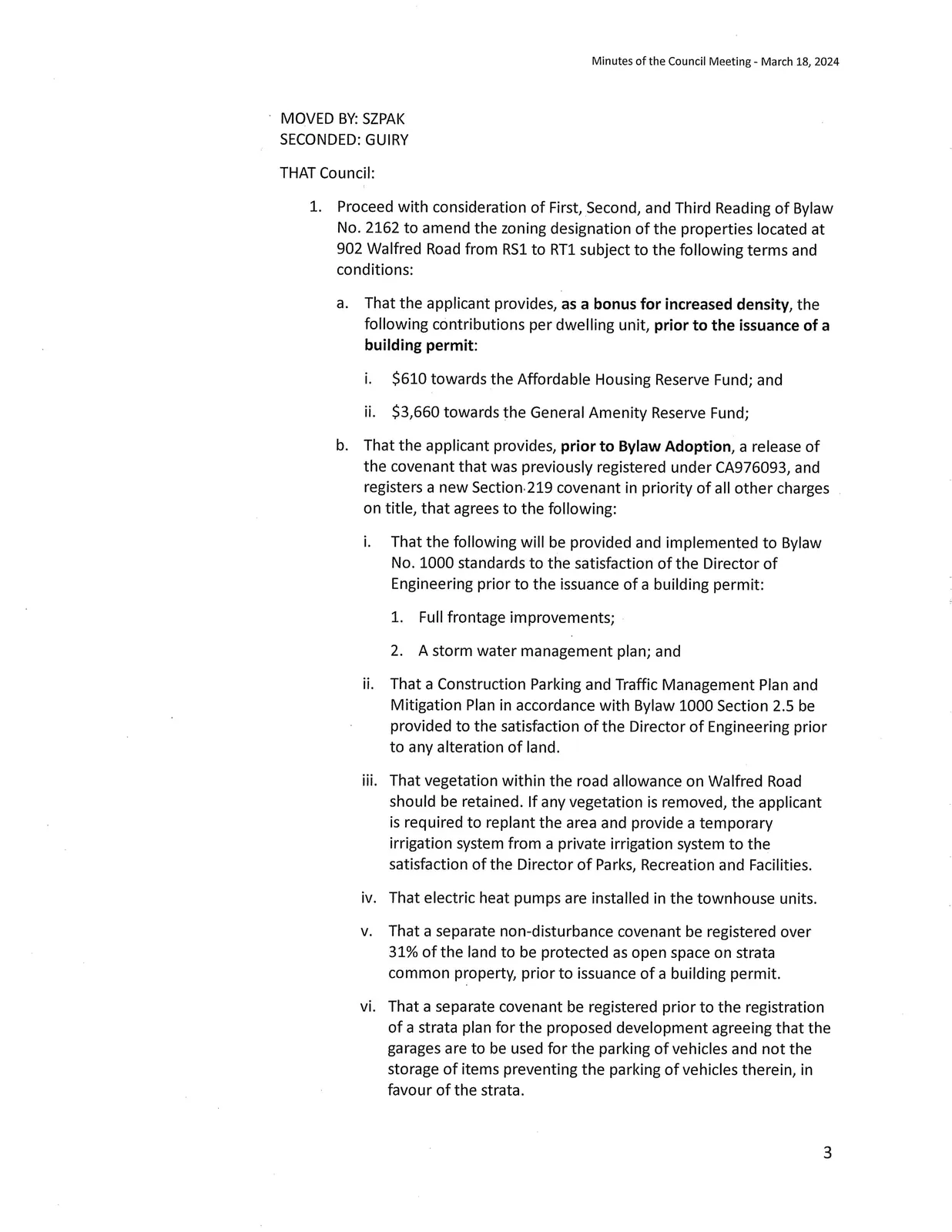 Scan of page 3 — continuation of 902 Walfred Rd rezoning motion and start of 960 Jenkins Ave