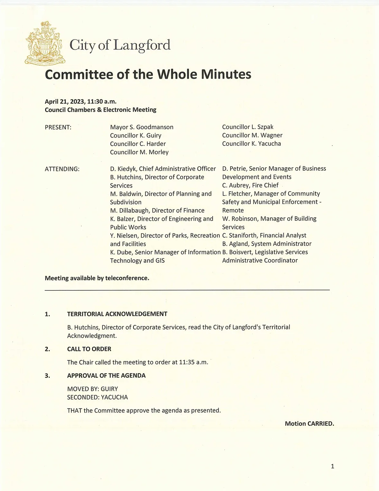 Meeting minutes page 1