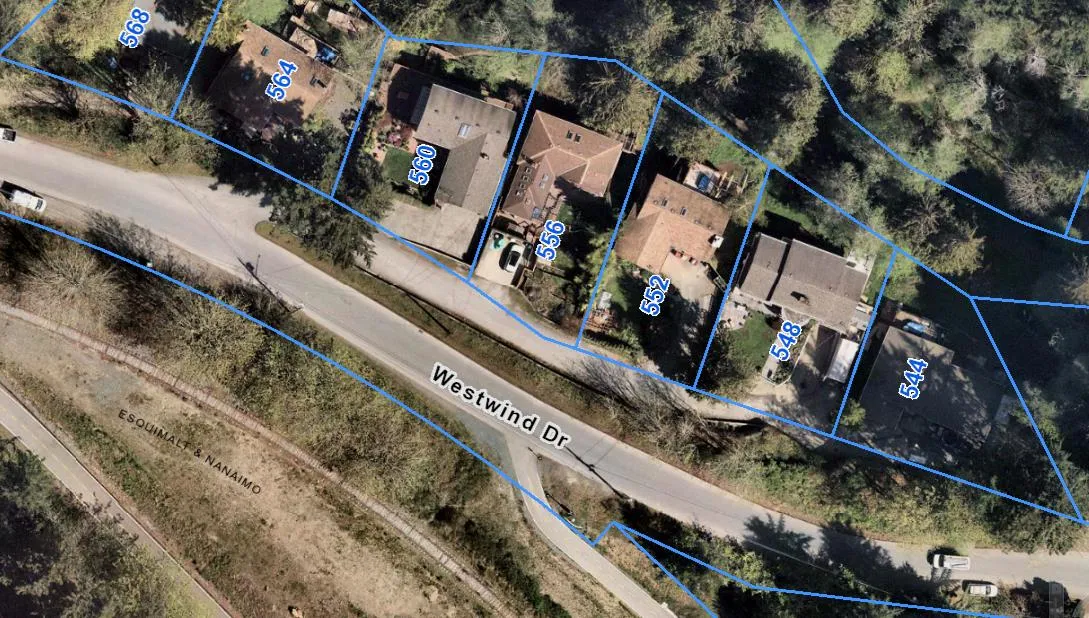 Retaining Walls on Lower Westwind Drive (Facing East) — Shifting Rock-Mortar Wall Outline in 'Red' and Cracks shown in 'Yellow'
