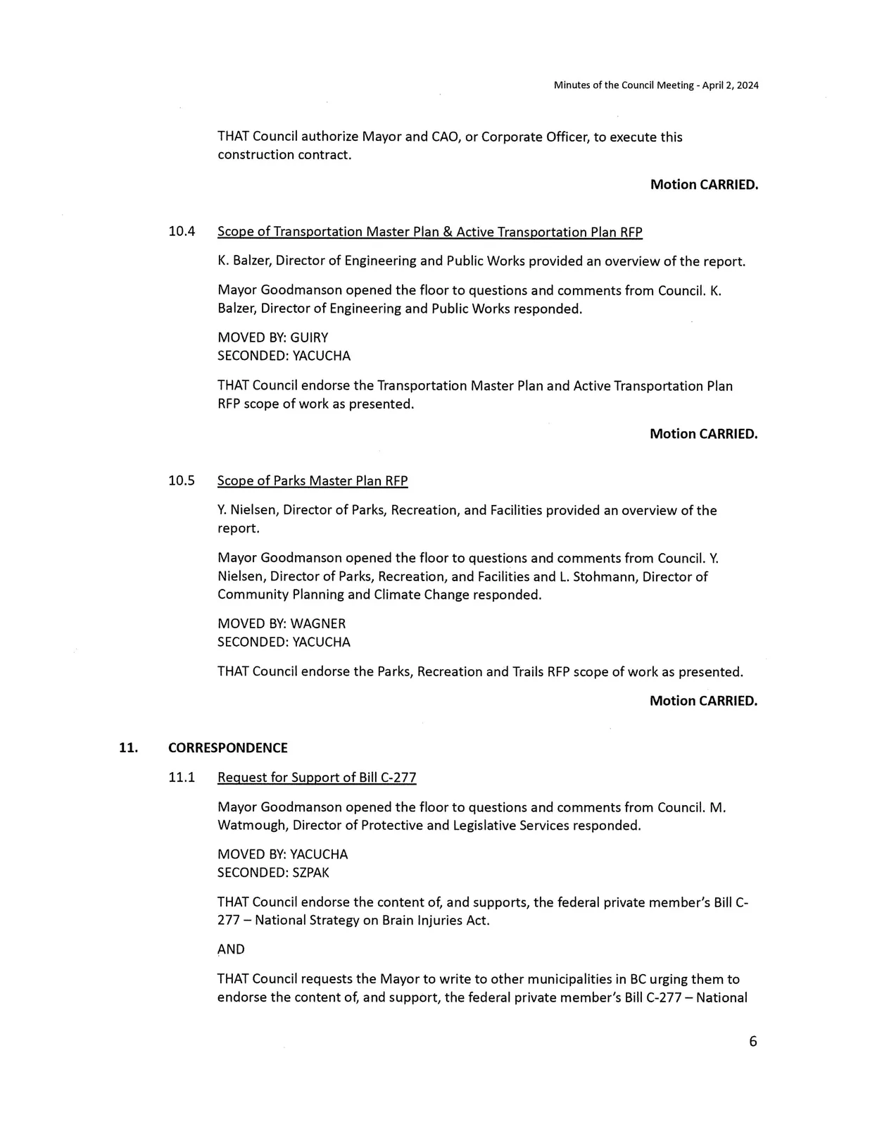 Transportation and Parks Master Plan RFP scopes