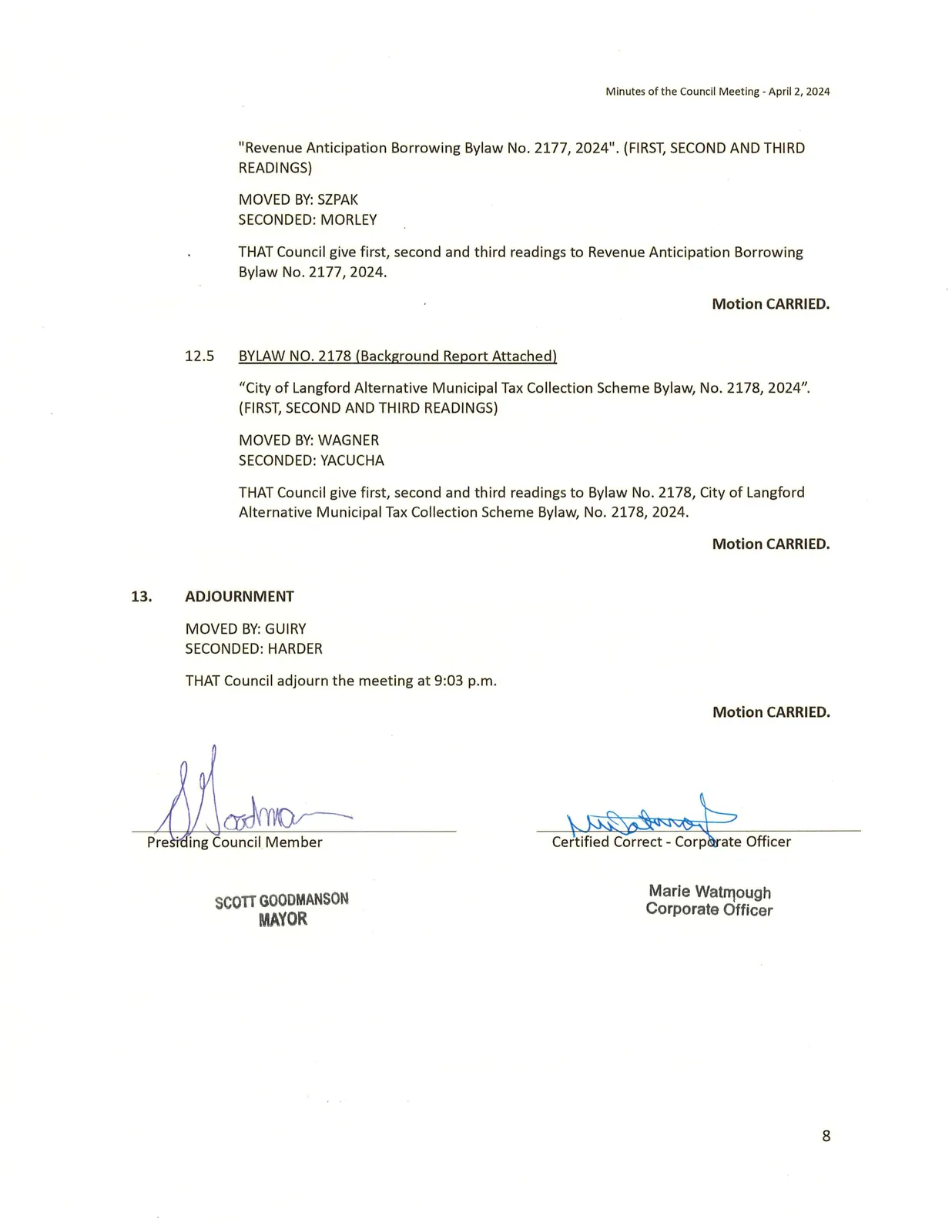 Meeting adjournment
