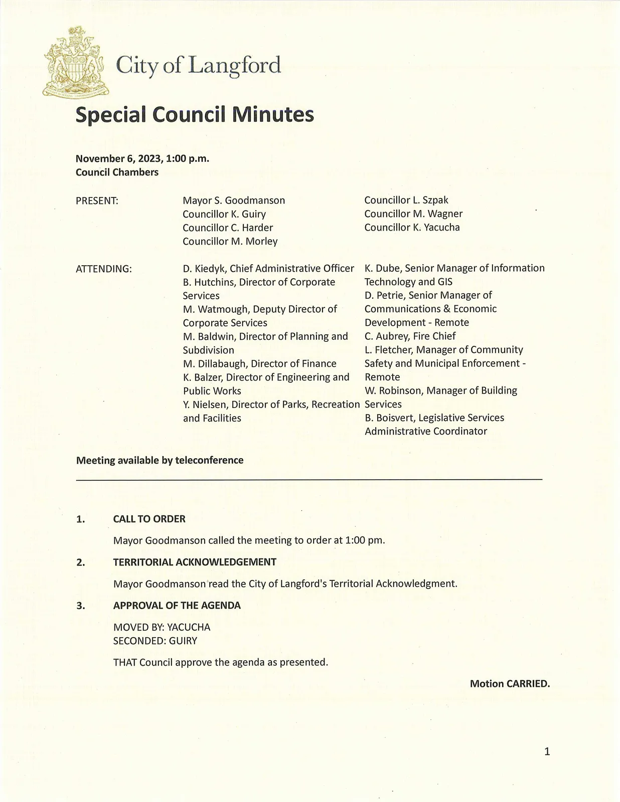 Scanned page of minutes (page 1)