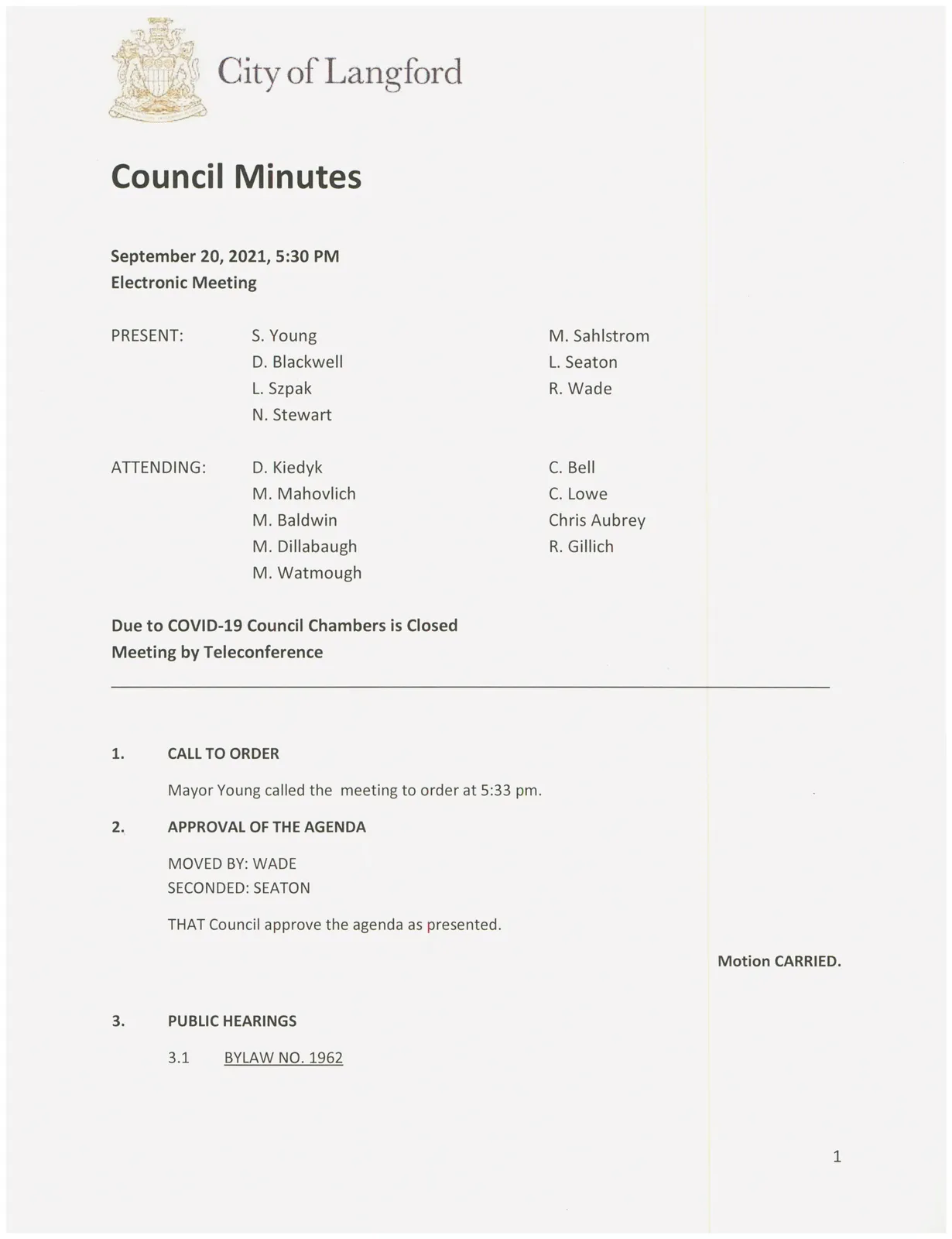 Council minutes page 1