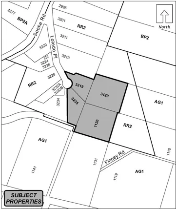 Map showing subject properties and surrounding streets (Schedule A detail)