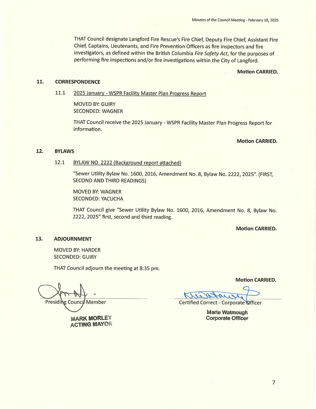 Page 7 — Final report items, correspondence, bylaws and adjournment