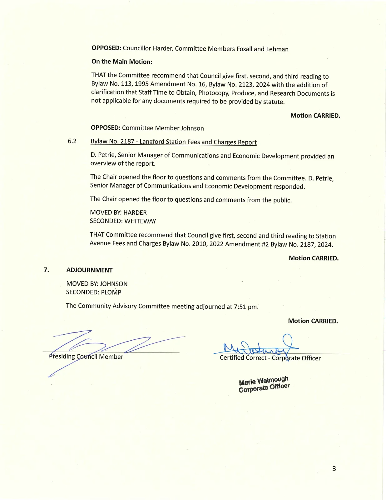 Certification and Bylaw No. 2187 discussion