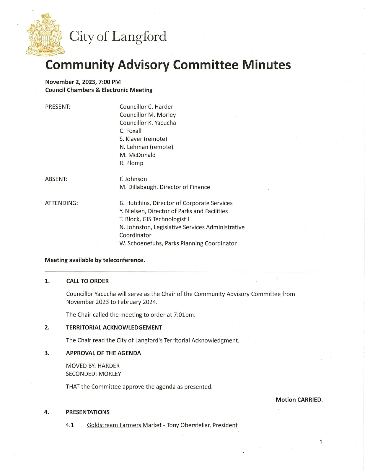 Meeting minutes page 1