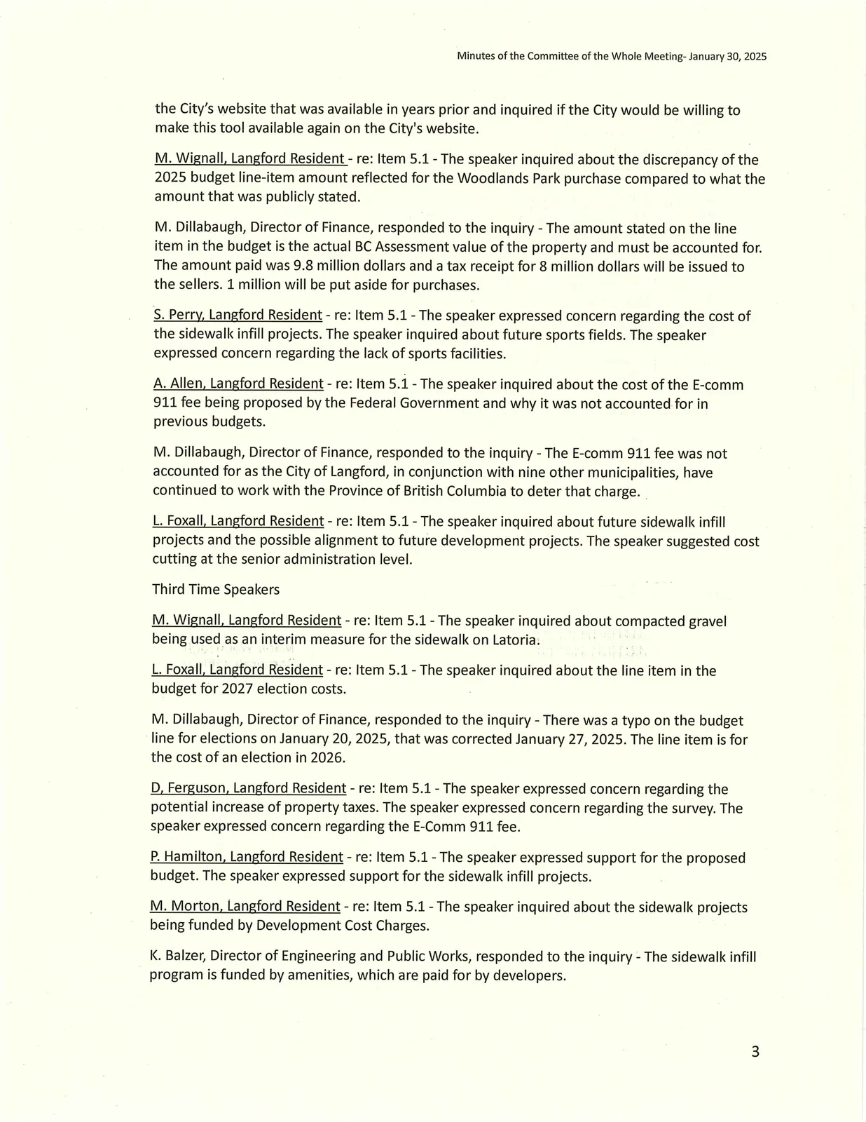 Public participation speakers list