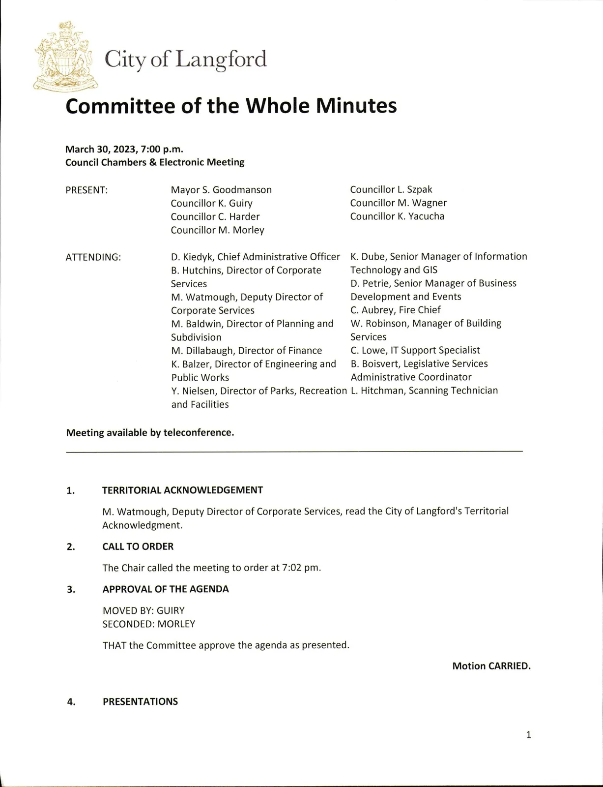 Page 1 — attendance and meeting opening