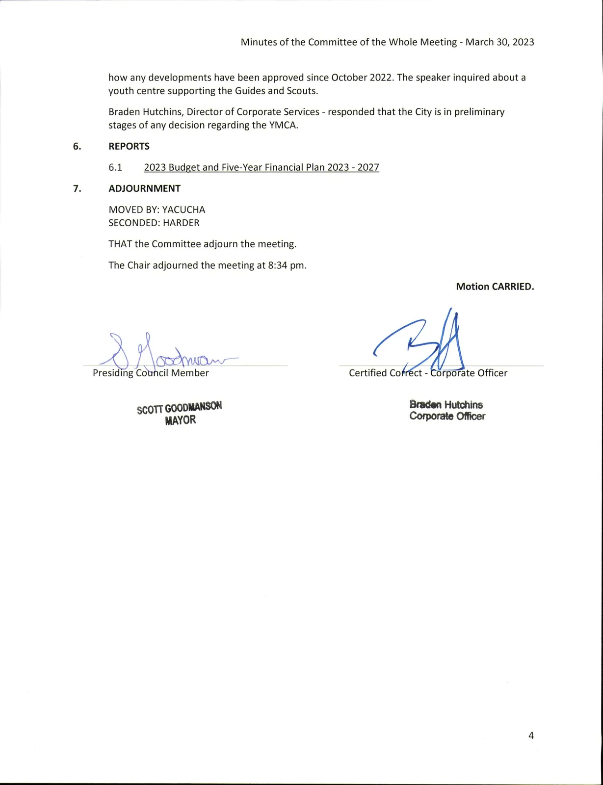 Page 4 — reports and adjournment