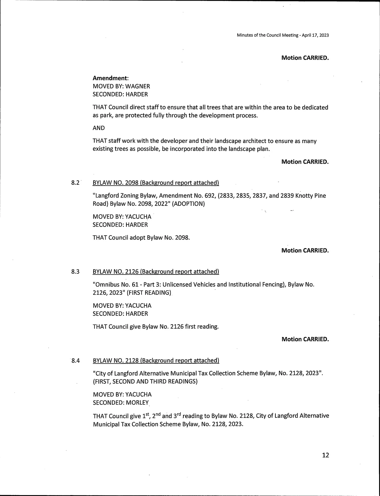 scanned page of Council meeting minutes (Page 10)