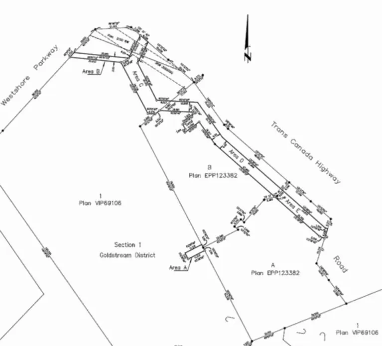 detailed plan of Area A and Area C on City-owned land (location of proposed stormwater outlet and watermain)
