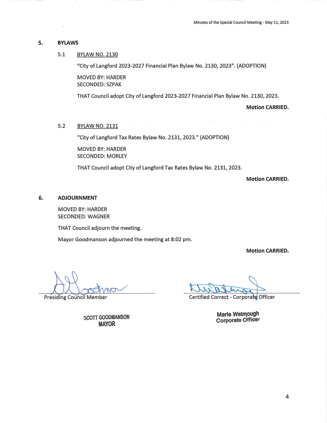 Page 4 - bylaws and adjournment