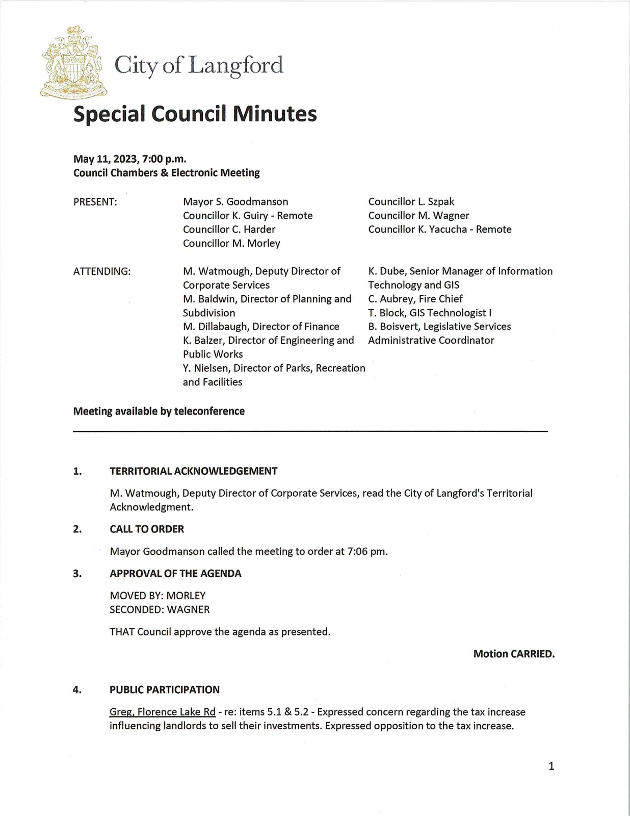 Page 1 - meeting attendance and opening