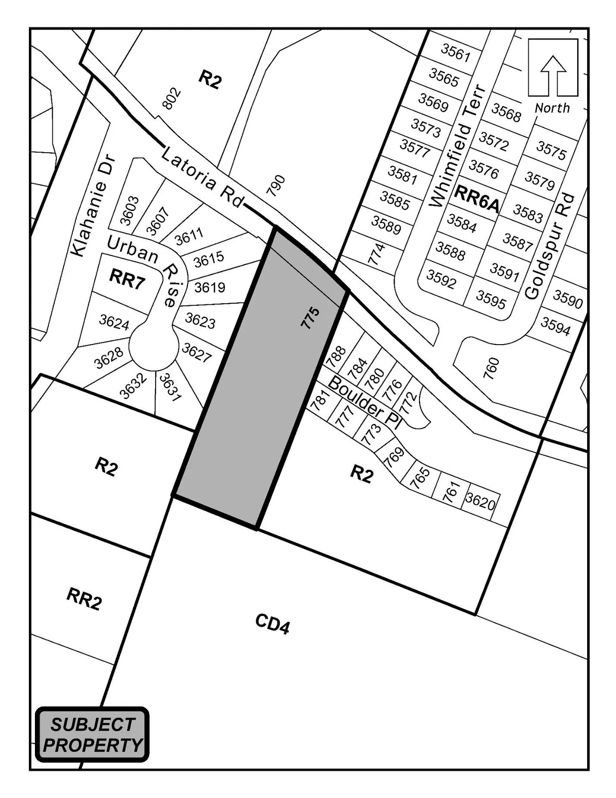Schedule A (detail view of the shaded property and surrounding parcel boundaries)