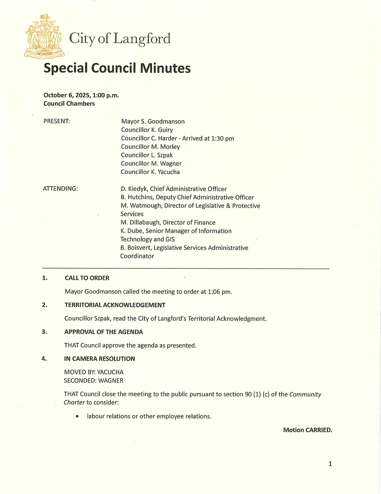 Scan of meeting minutes page 1