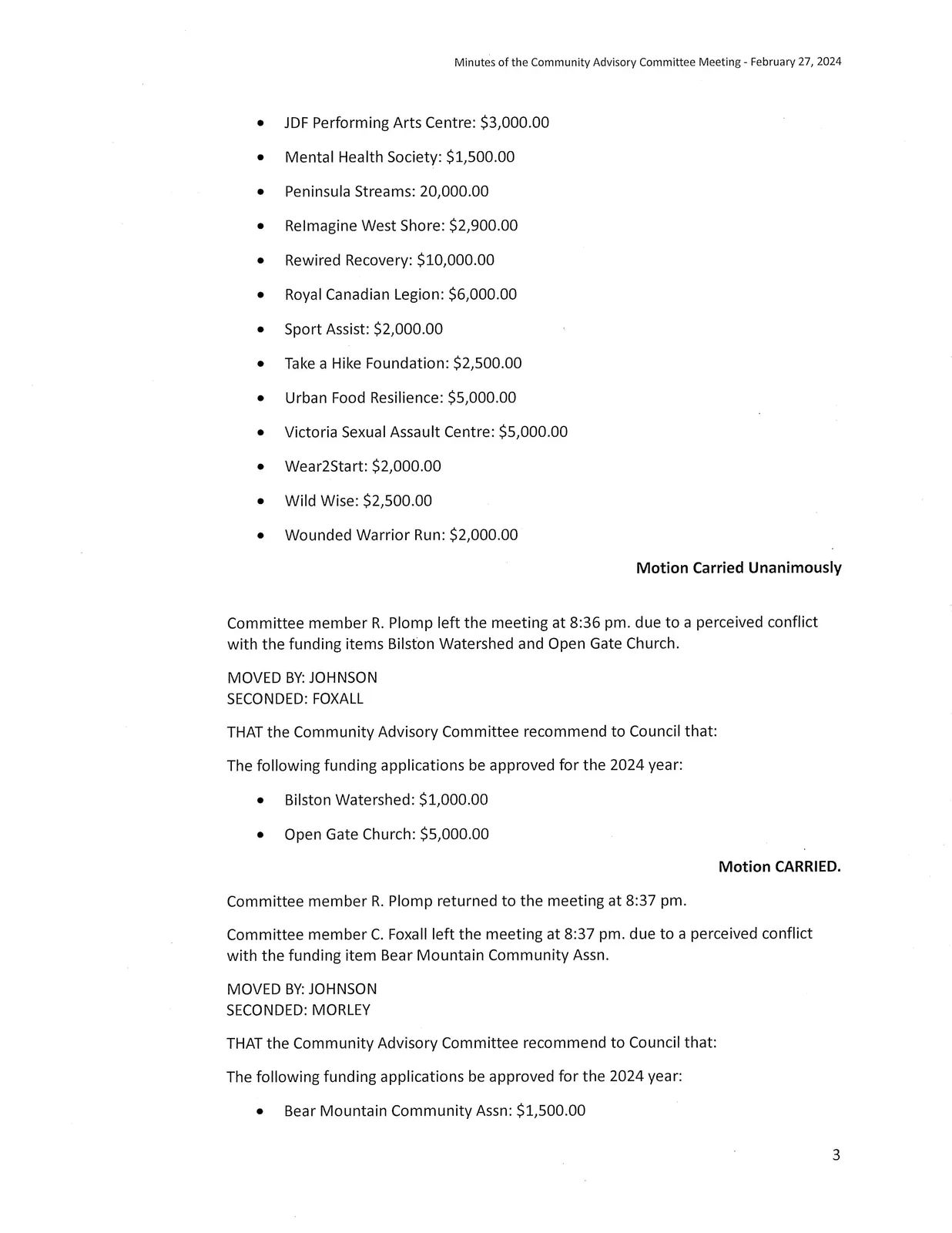 Funding list continuation