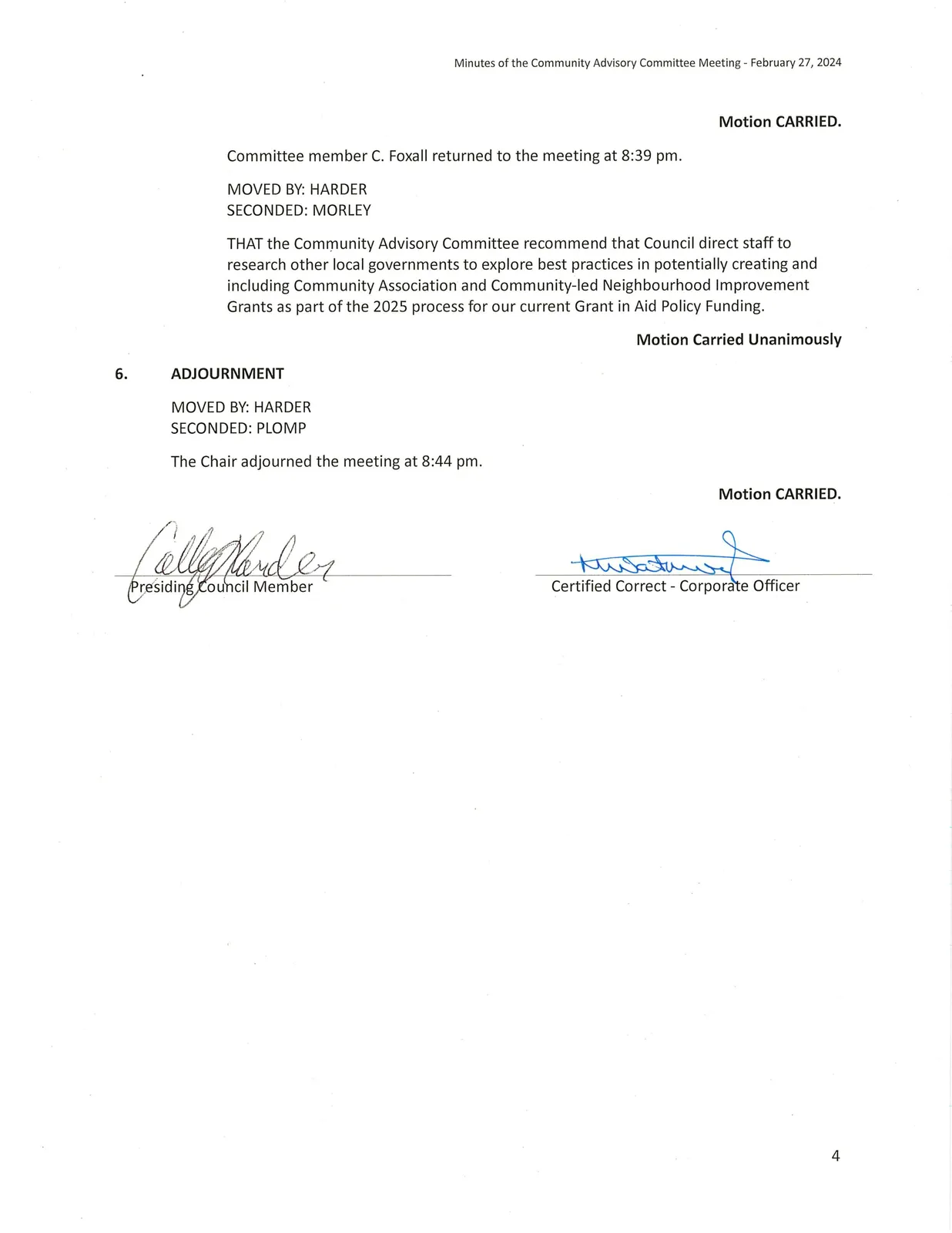 Final page with motion on grant best practices and adjournment