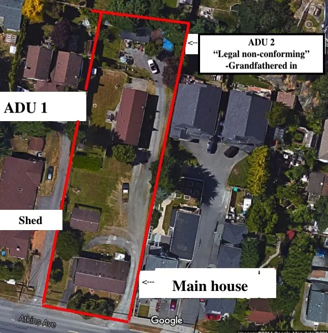 Photo/site plan of existing main house and lot