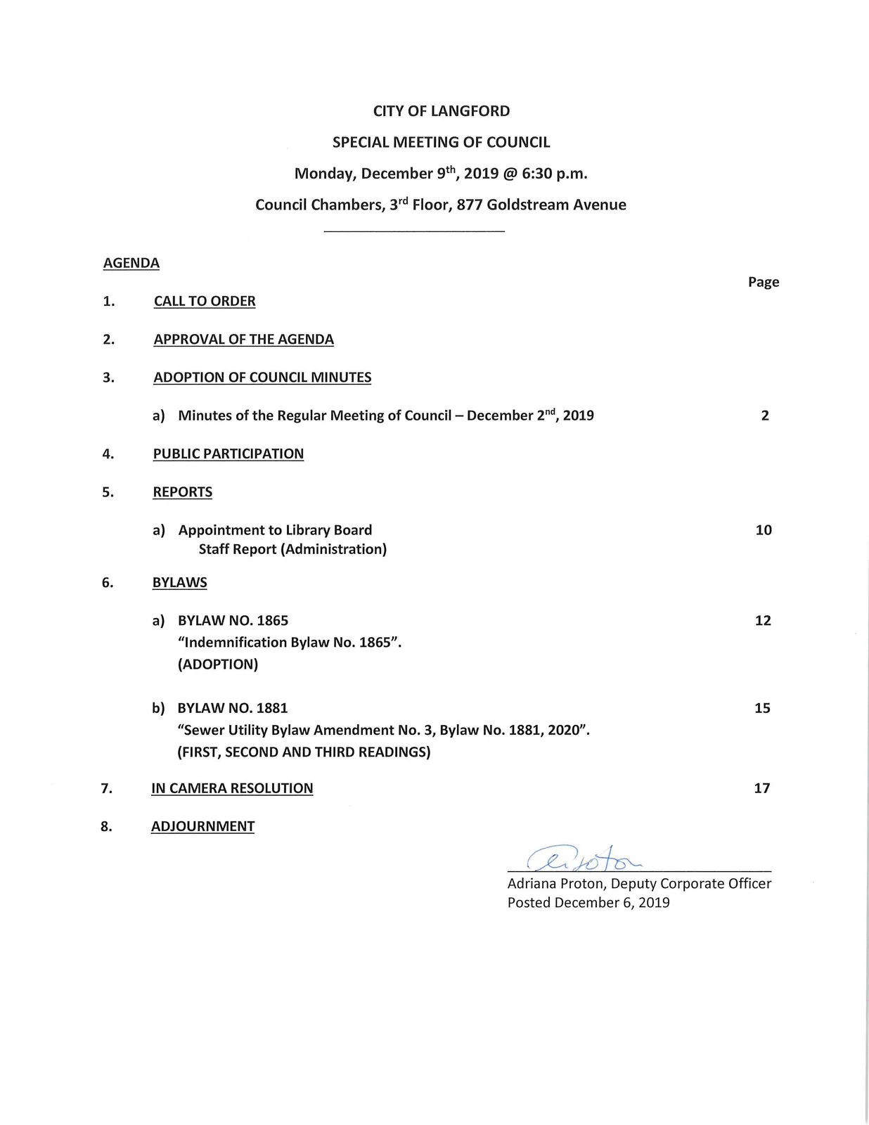Agenda cover page