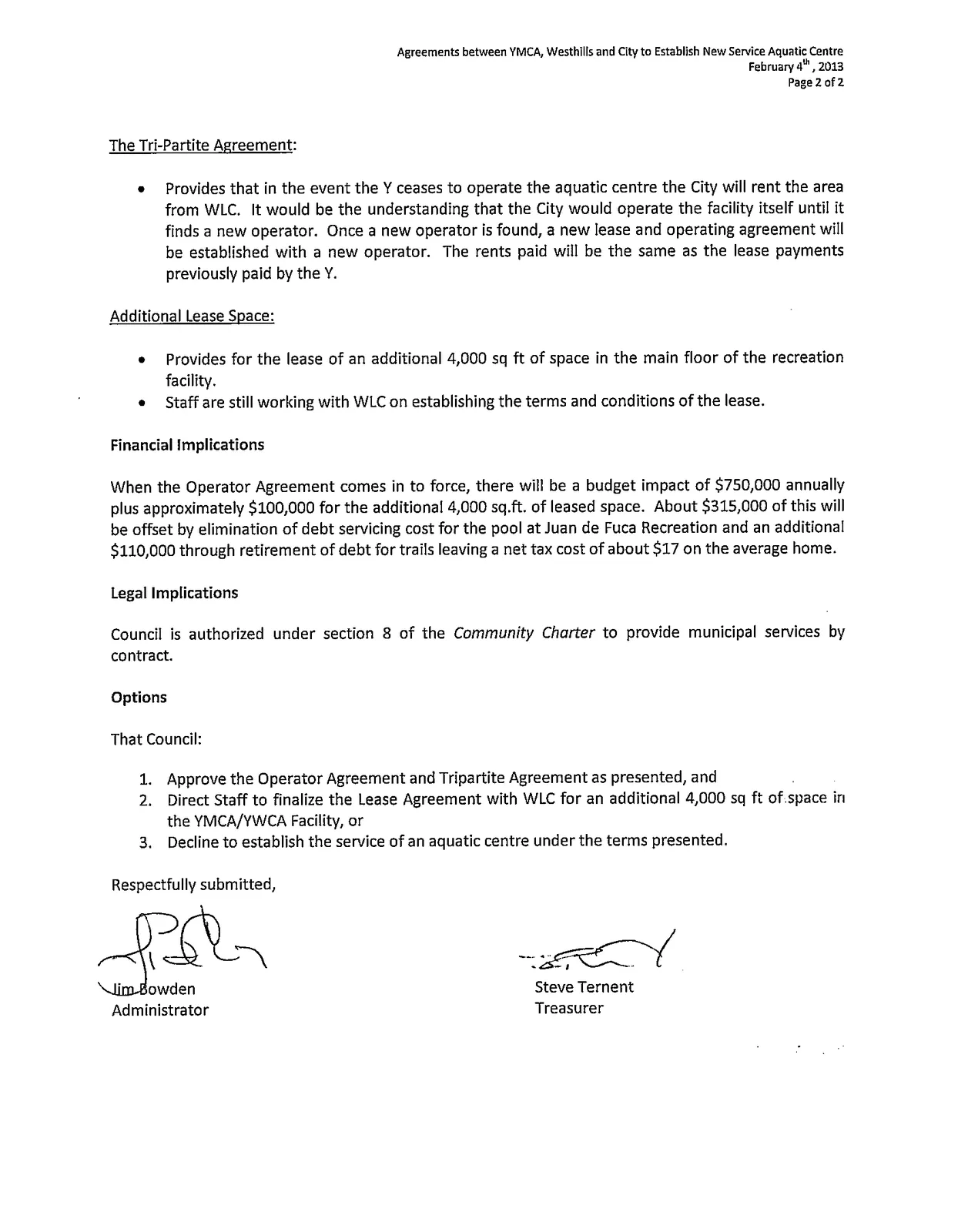 Document scan — Tri-Partite Agreement, Additional Lease Space, Financial and Legal Implications, and Options