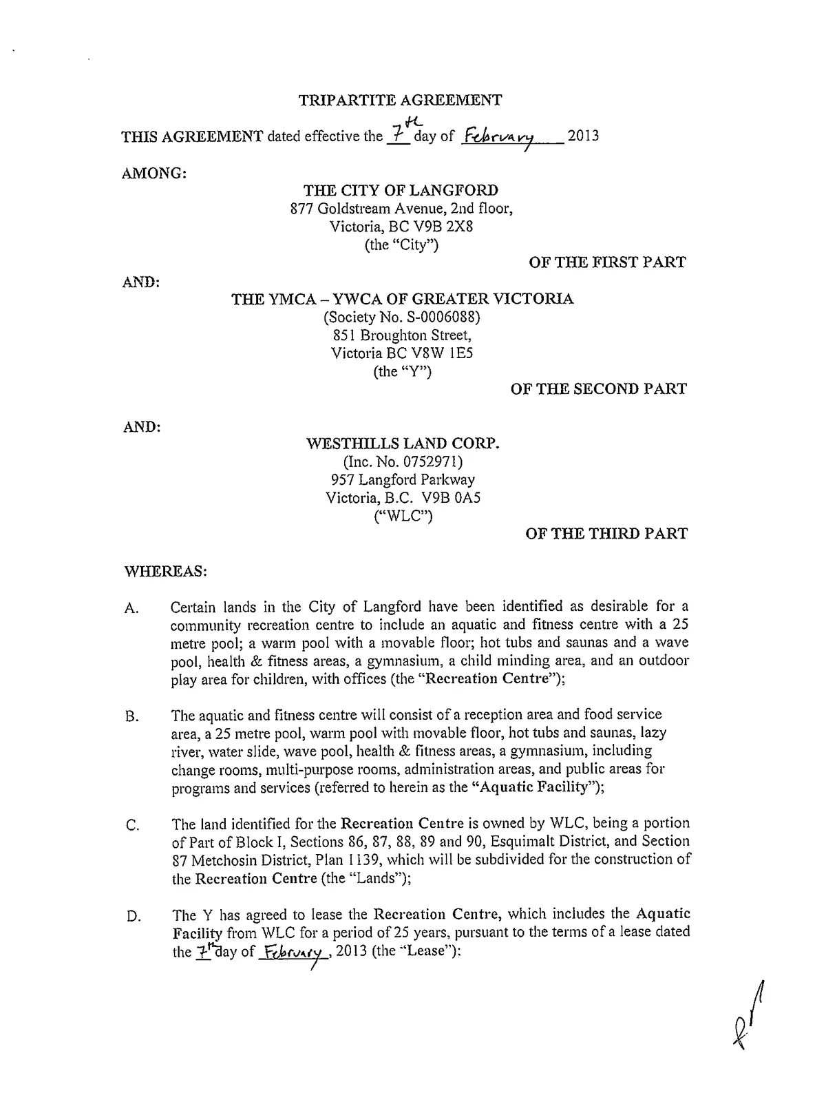 Document scan of Tripartite Agreement title and Parties