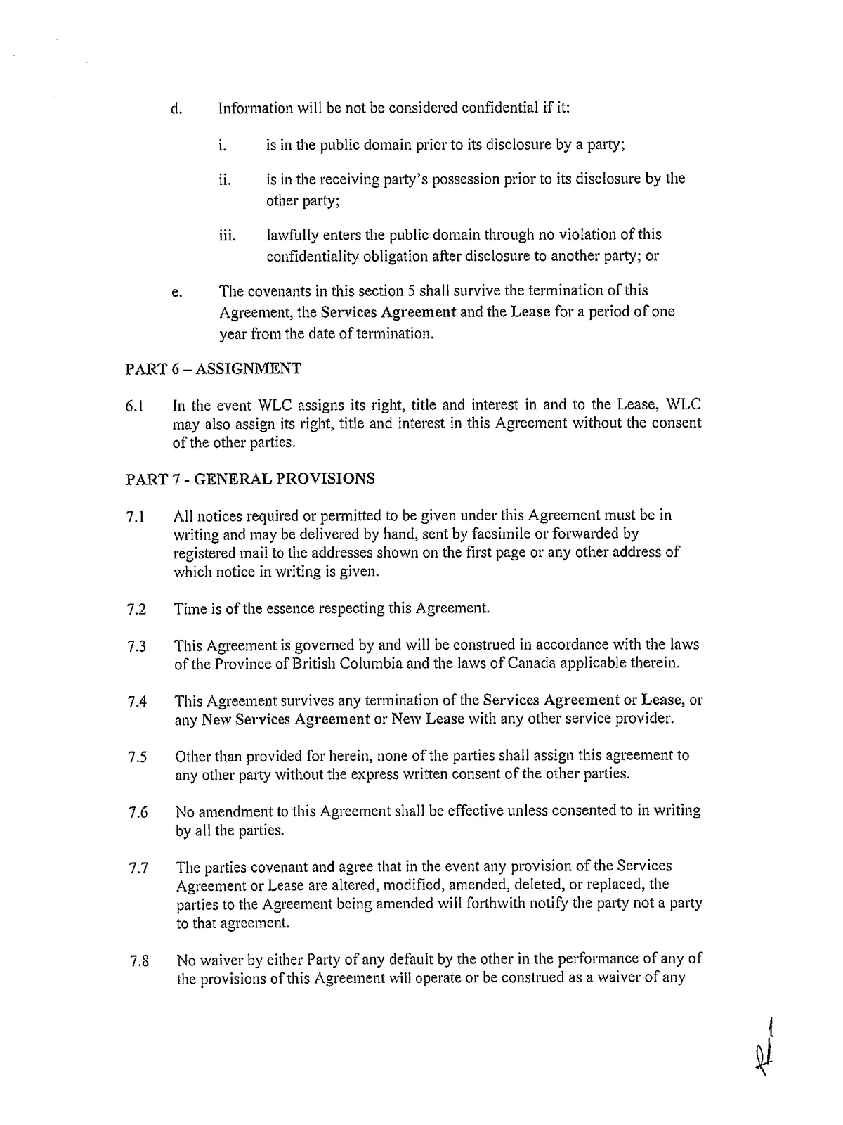 Document scan of Part 5 continuation and Part 6 heading