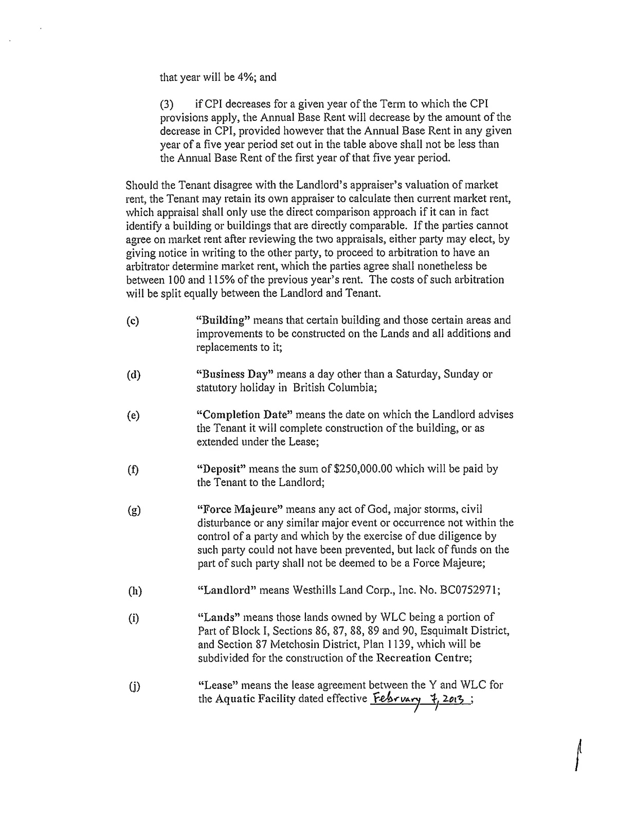 continuation of Market Rent and CPI provisions (scanned page)