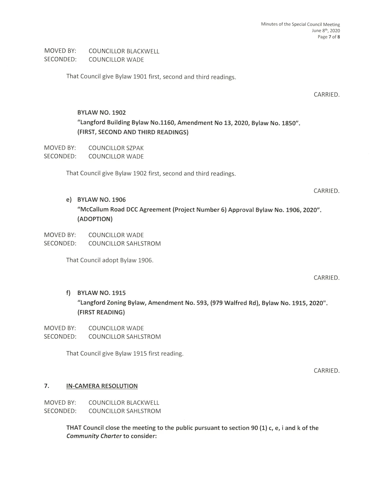 scanned page of meeting minutes