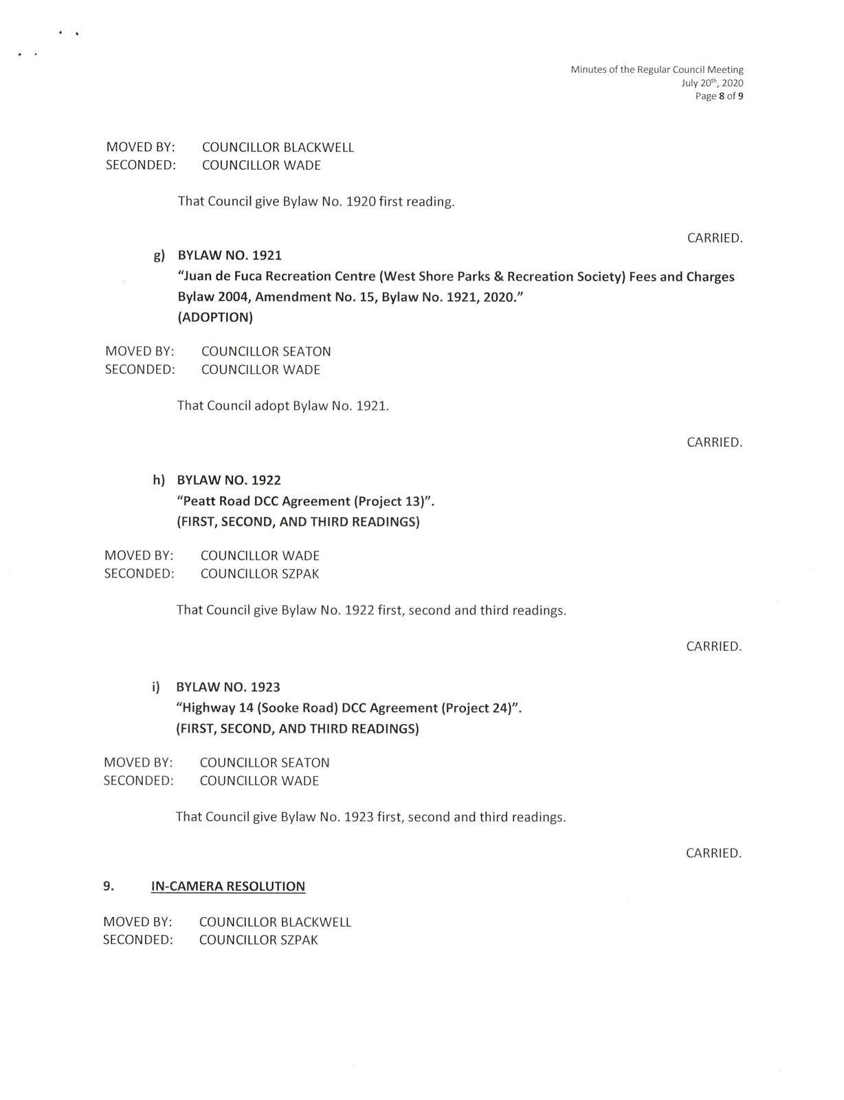 Page 8 scan of minutes