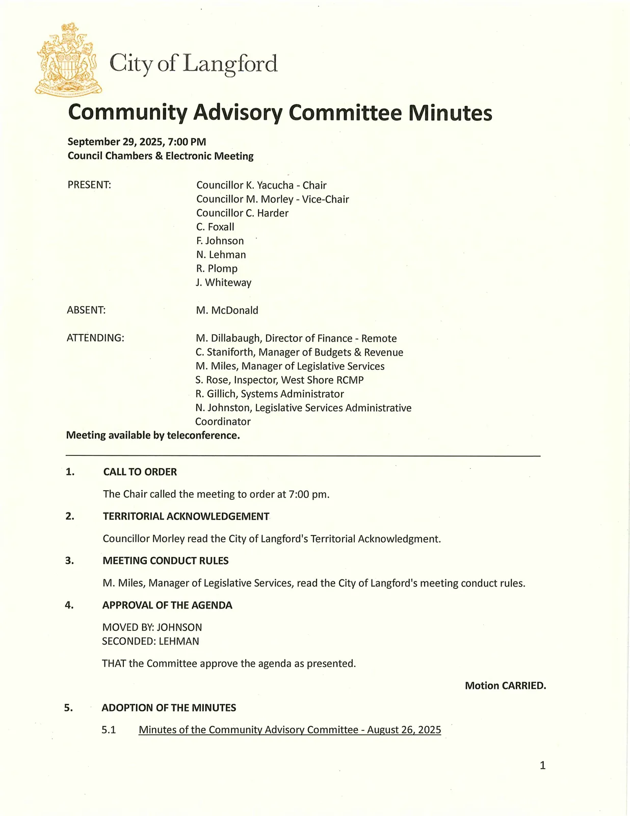 Page 1 of minutes