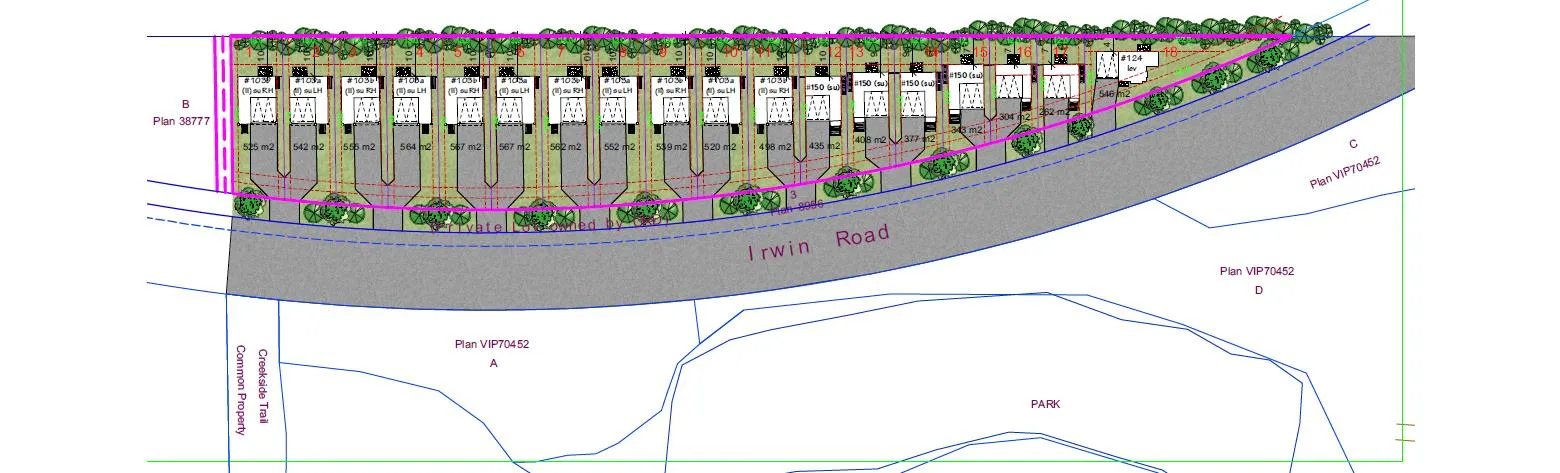 Preliminary subdivision design showing landscaping and shared driveways