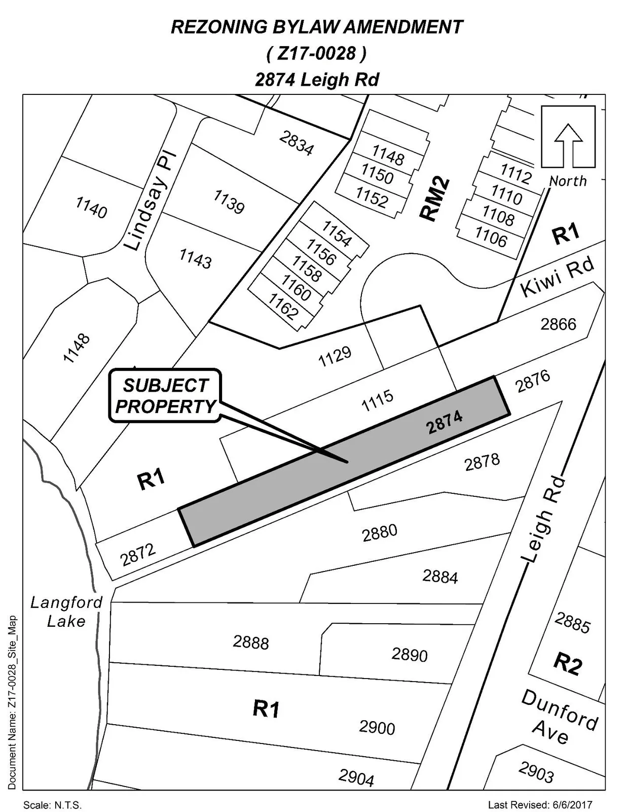Site plan showing 2874 Leigh Rd shaded