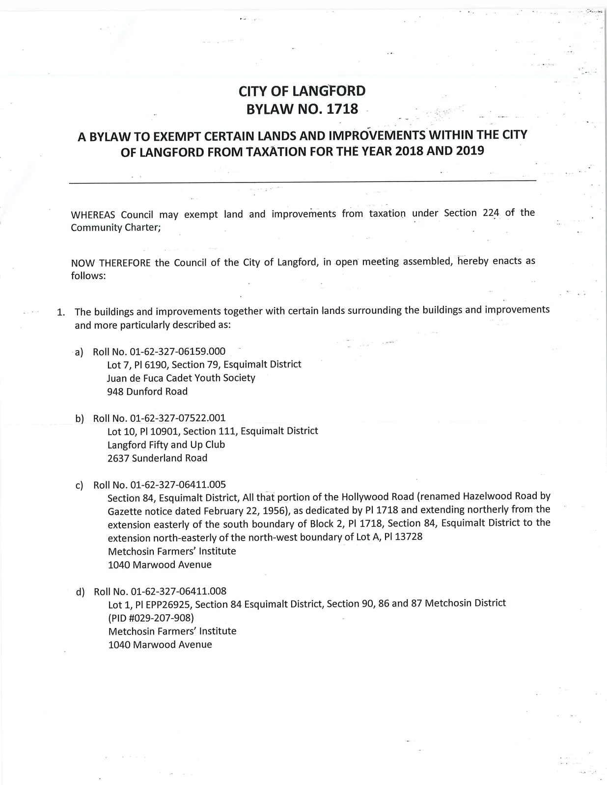 Bylaw title and opening recitals