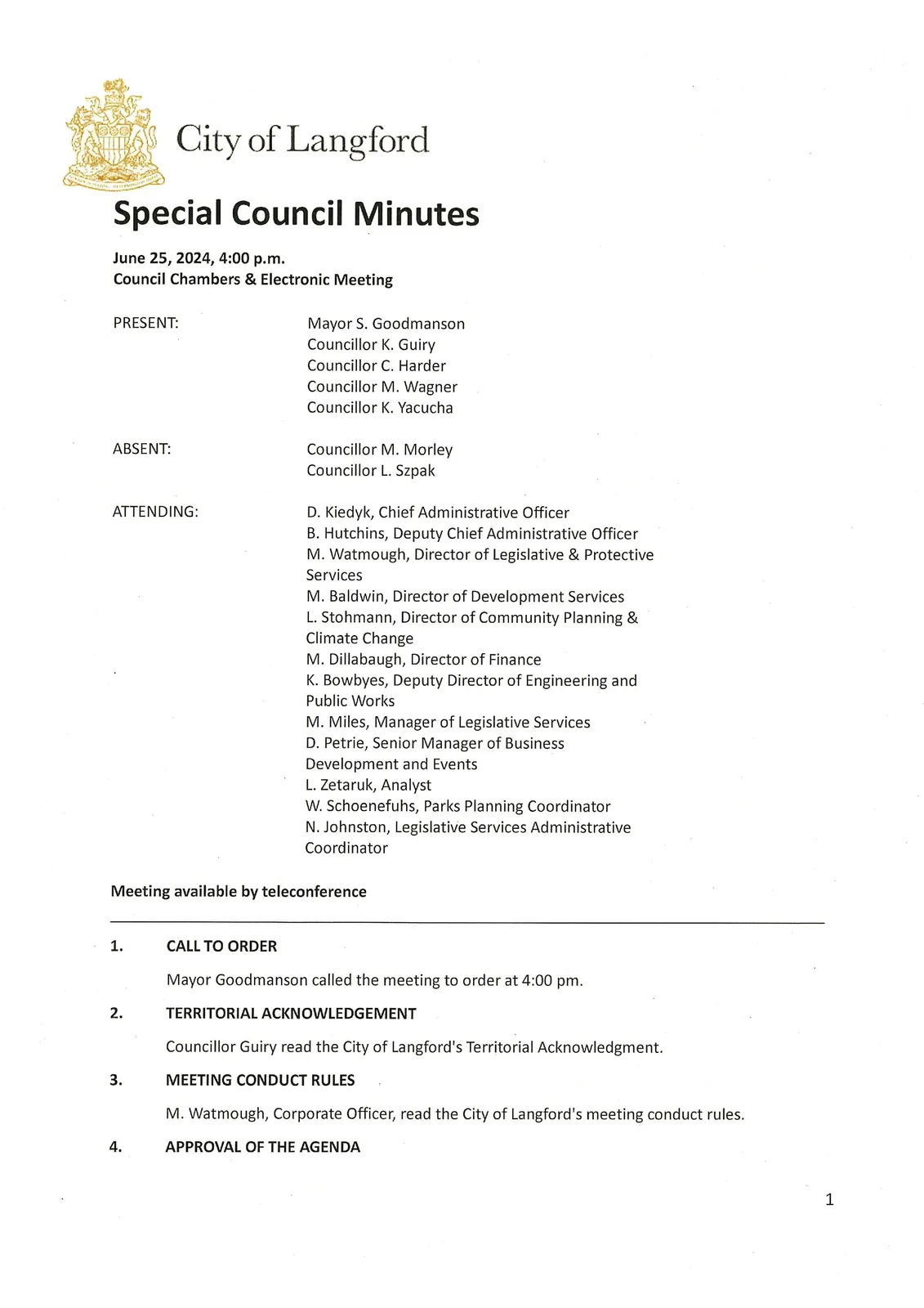 Meeting attendance and call to order