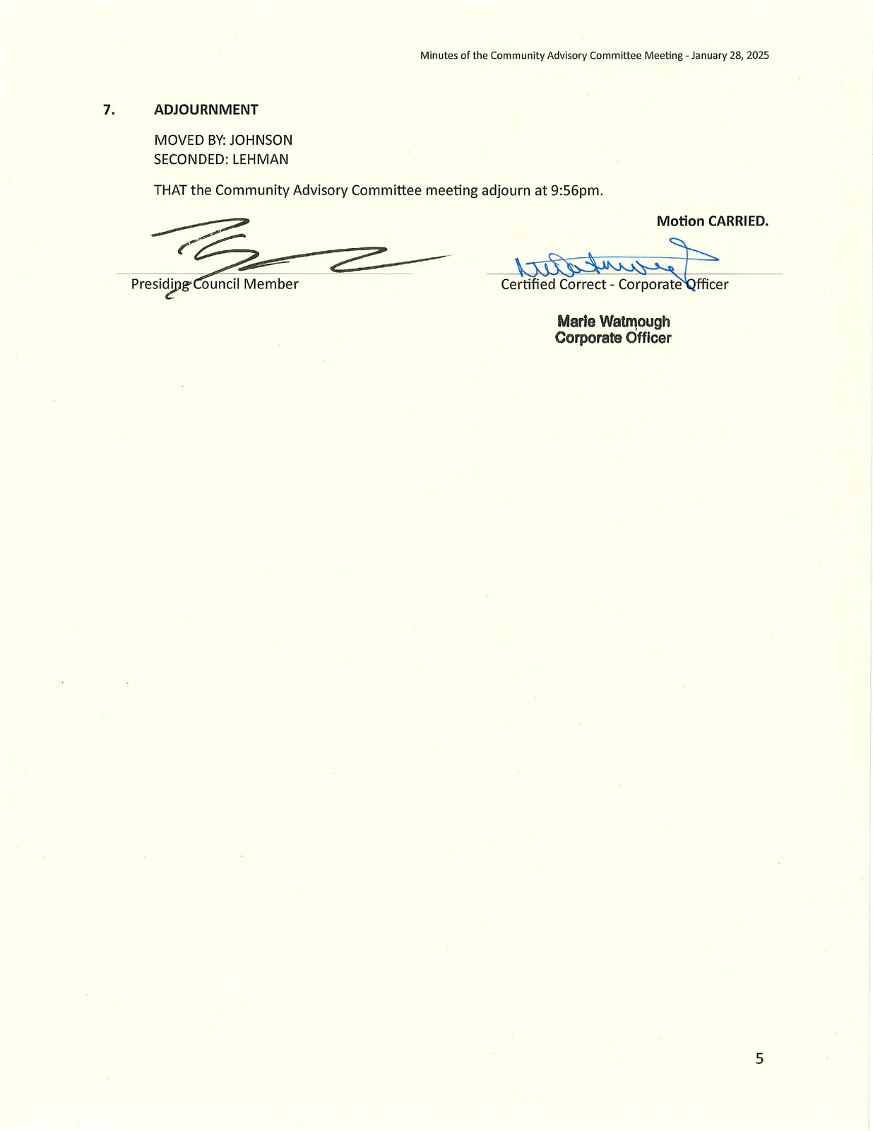Page 5 scanned minutes (adjournment and certification)