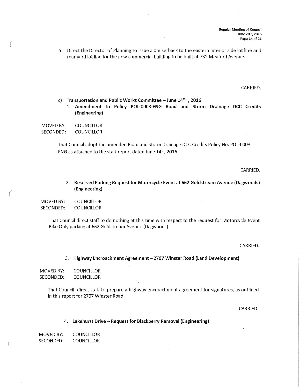 Continuation of minutes including Transportation and Public Works Committee items