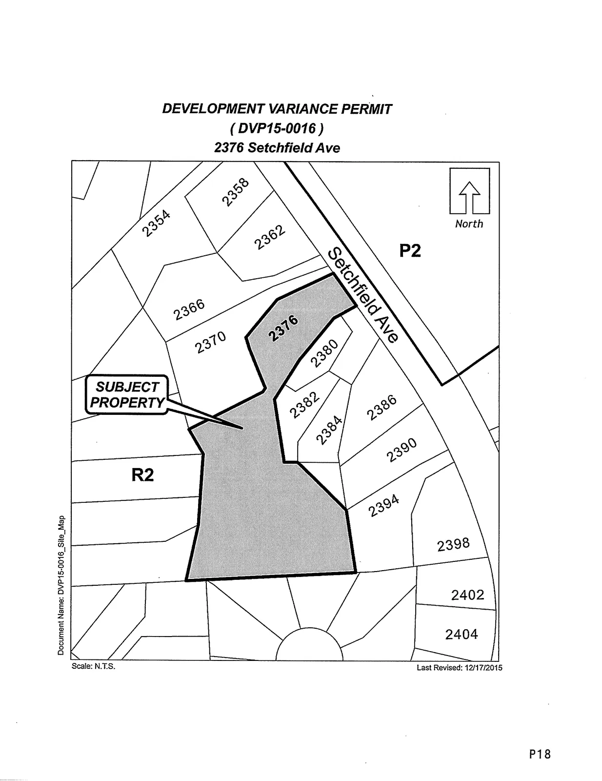 DVP15-0016_Site_Map — site map for 2376 Setchfield Ave (Last Revised: 12/17/2015)