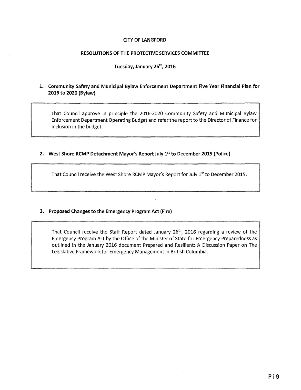 Scan of page 22 — Resolutions of the Protective Services Committee