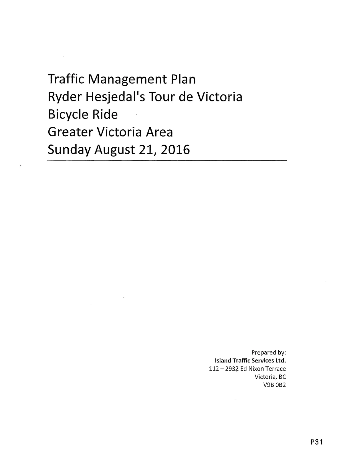 Cover page of the Traffic Management Plan