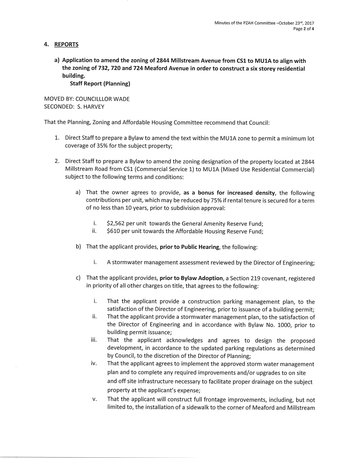 Page image showing staff report and motion details for 2844 Millstream Avenue