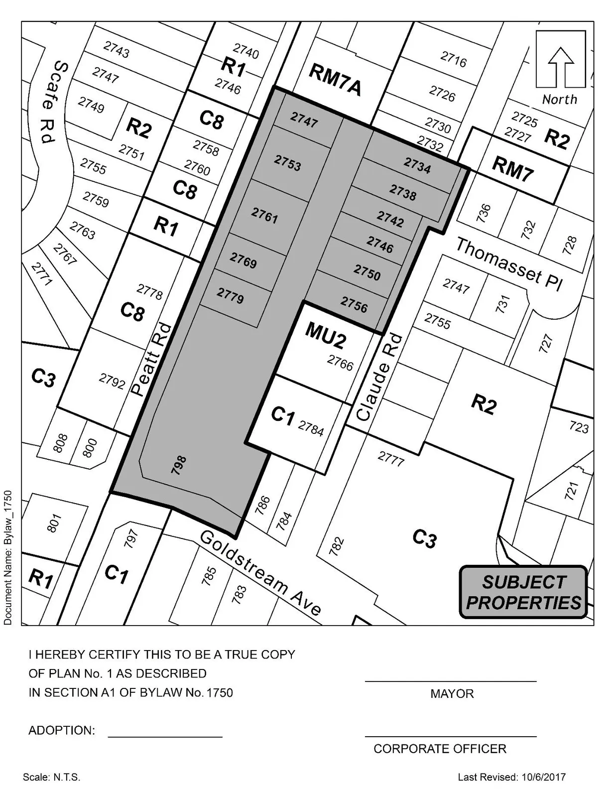 Plan No. 1 showing shaded portions of the affected properties