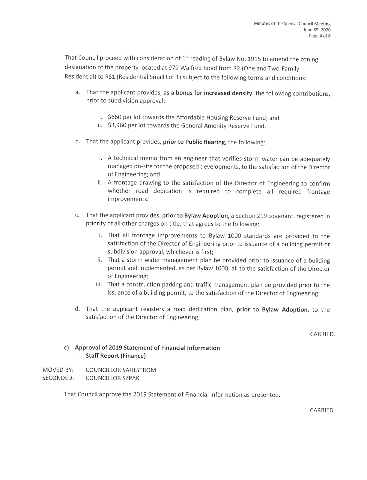Staff report excerpt regarding 979 Walfred Road rezoning