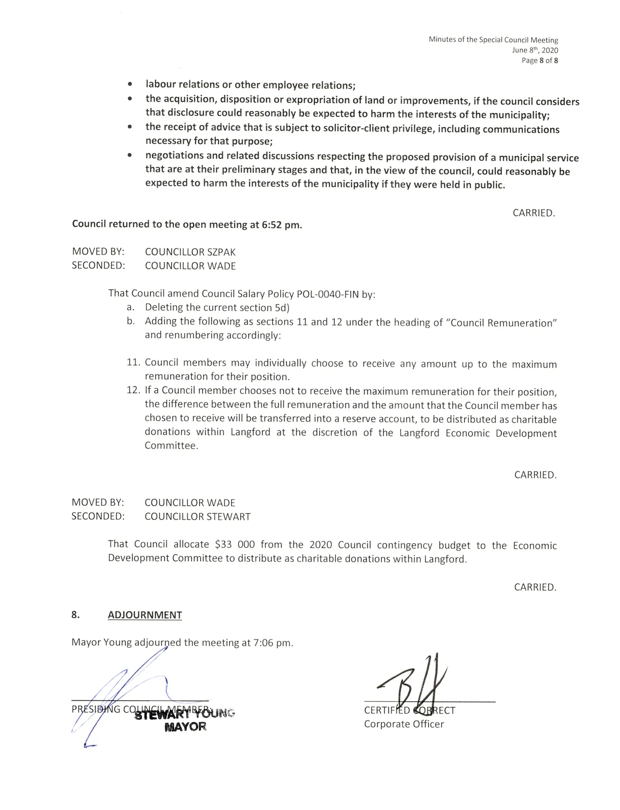 In-camera resolution items and Council Salary Policy amendment
