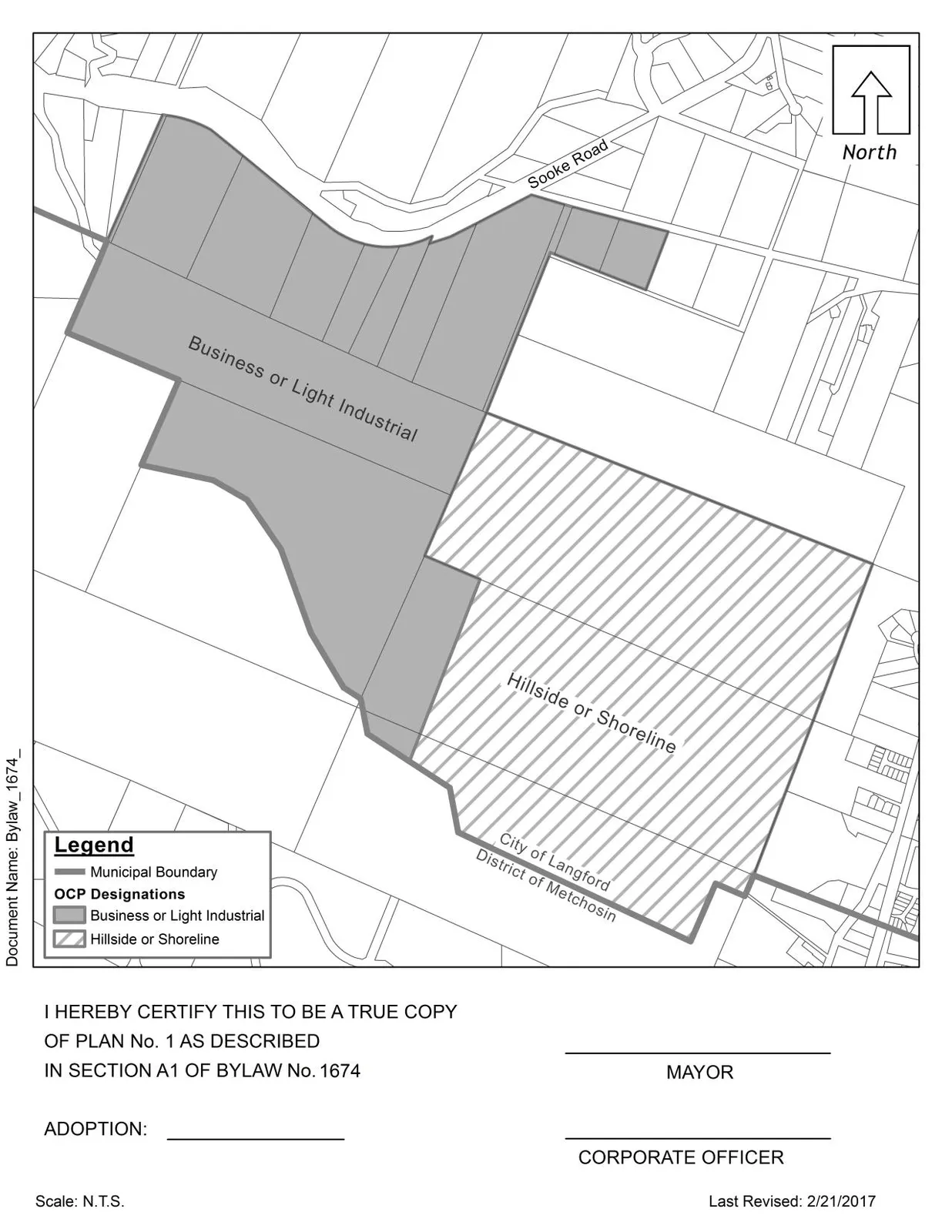 Plan No. 1 (shaded property) - Plan showing property added to BUSINESS OR LIGHT INDUSTRIAL and HILLSIDE OR SHORELINE designations