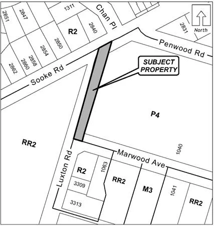 Public Hearing notice graphic with subject area map indicating Luxton Road closed portion.