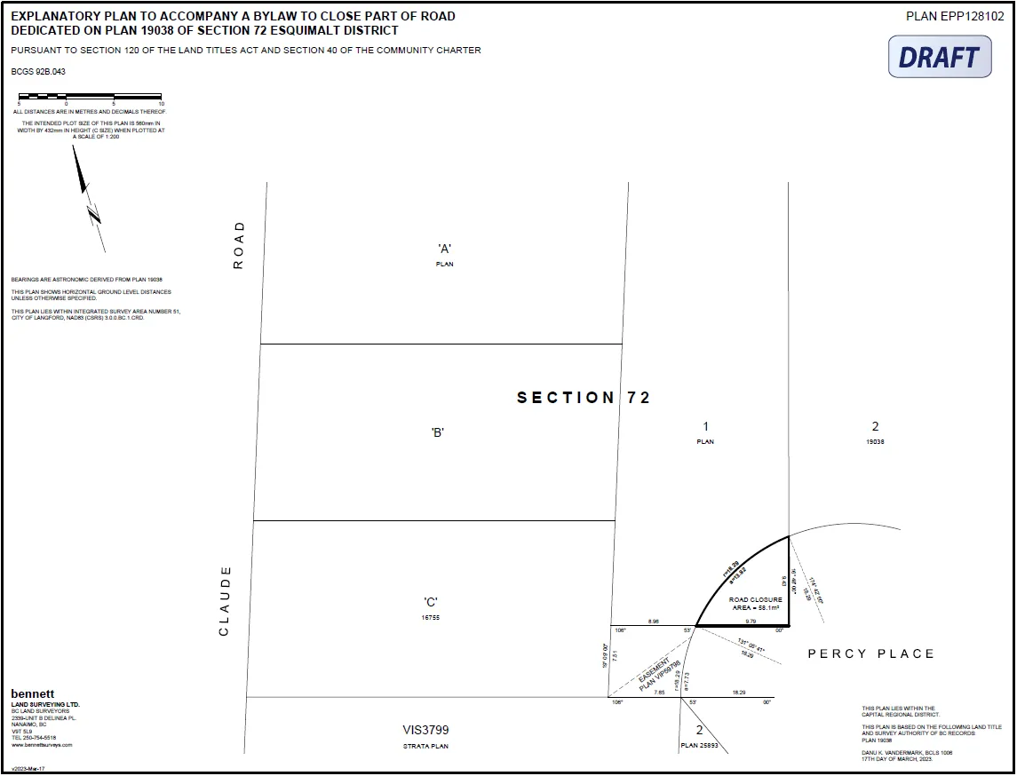 Explanatory plan (Plan EPP128102) with measurements and survey information