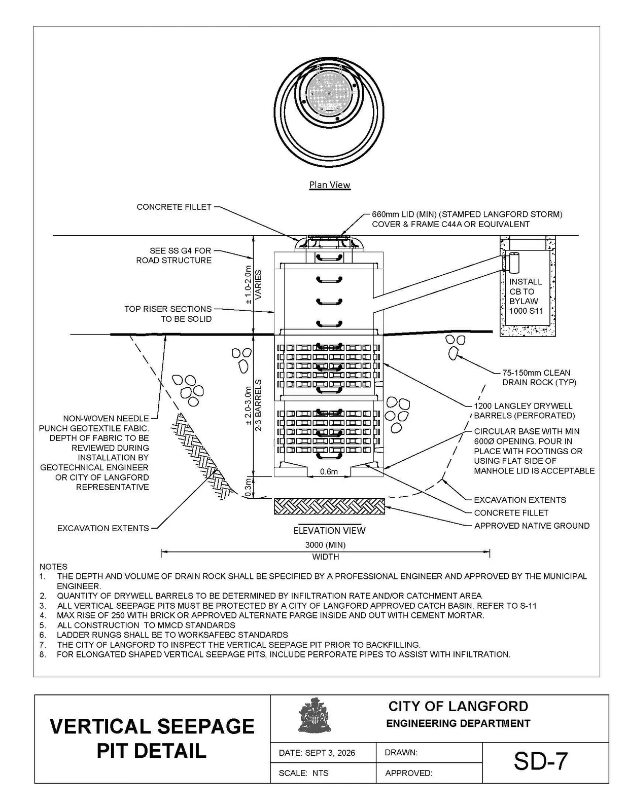 Vertical seepage pit detail SD-7.
