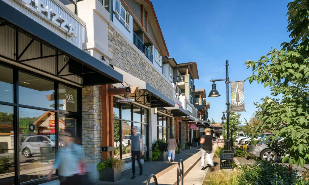 Large-format retail with smaller commercial units along the pedestrian perimeter.